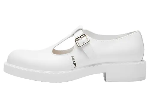 PRADA Leather Chunky Heel Mary Jane Shoes Men's White