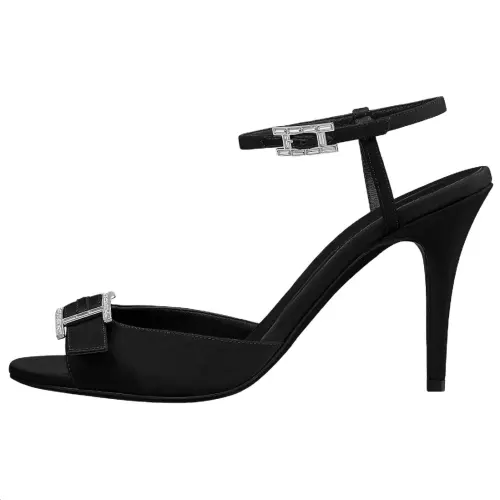 HERMES Cocktail Leather One Strap Sandals Women's Black