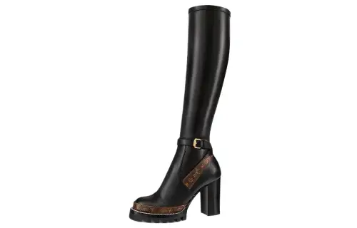 LOUIS VUITTON Trail Top Grain Cow Leather Cow Leather Knee High Boots 5cm Women's Black