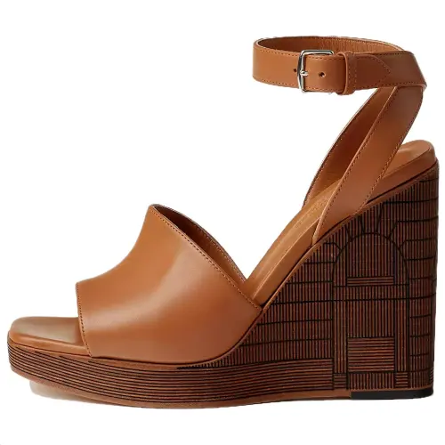 HERMES IIllustre Leather One Strap Sandals 9.5cm Women's Brown