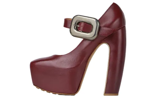Bottega Veneta Mostra Sheepskin Fashion Chunky Heel High Heels 17cm Women's Cherry