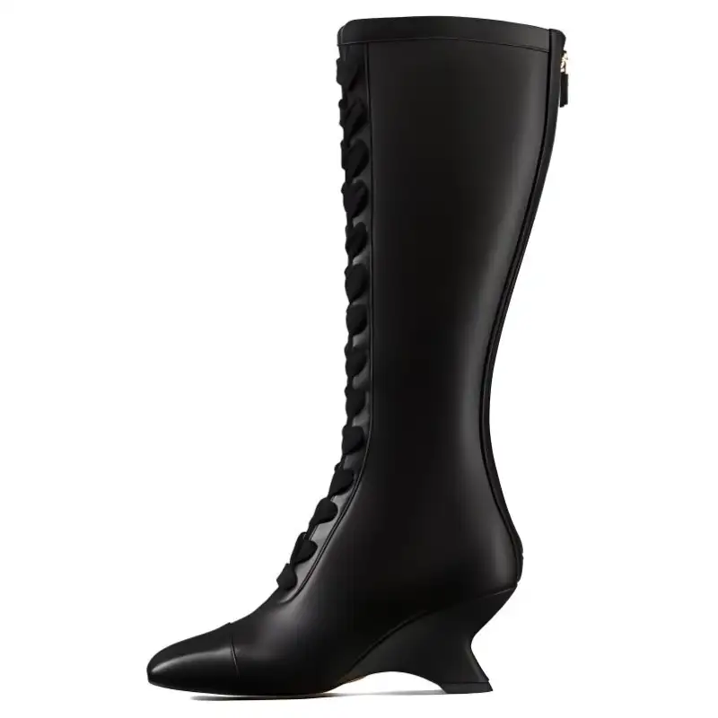 DIOR Leather Knee high Boots 6.5cm Women's Black