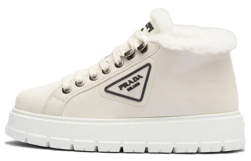PRADA Suede Ankle Boots Women's White