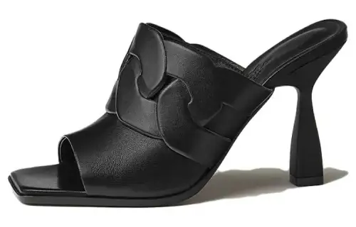 HERMES Hanna Slide Slippers 9.5cm Women's Black
