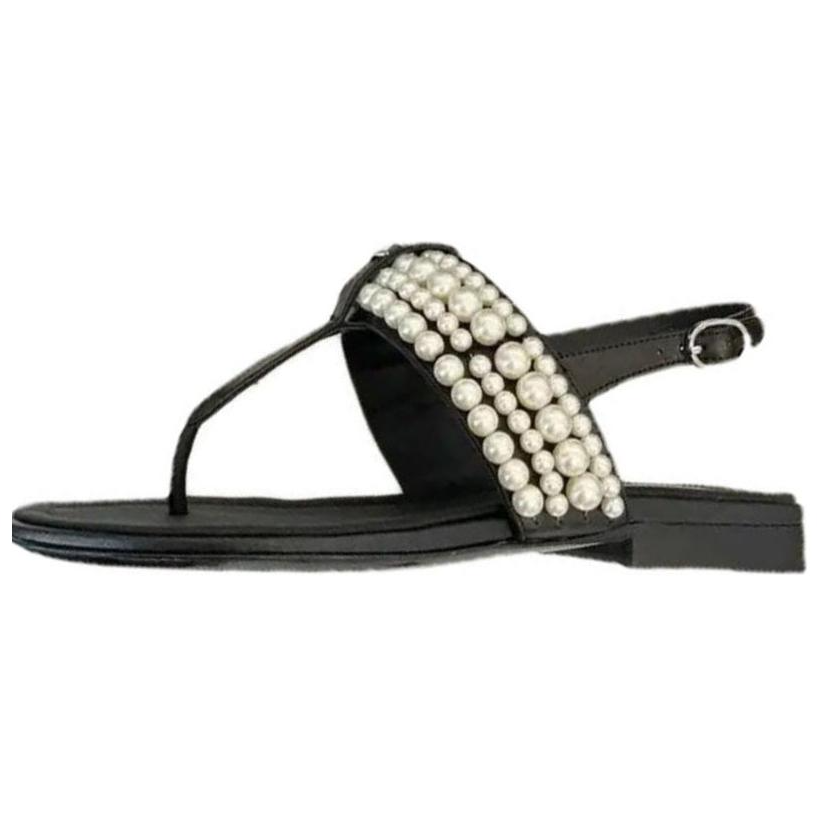 CHANEL 23P SS Cow Leather One Strap Sandals Women's Black