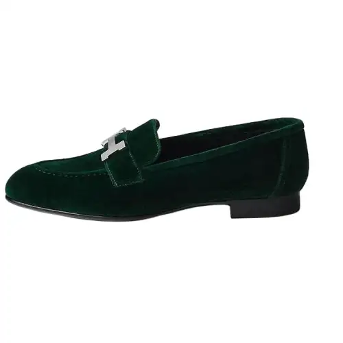HERMES PARIS Suede Loafers Women's Green