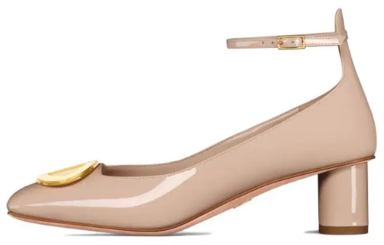 DIOR Leather Chunky Heel High Heels 5CM Women's Pink