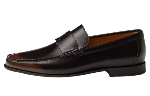 HERMES Duke Leather Loafers Men's Brown