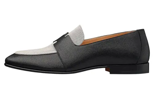 HERMES Ancora Leather Loafers Men's Gray Black