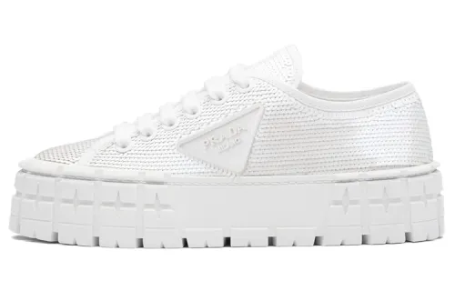 PRADA Double Wheel Sneakers Sequins White Women's