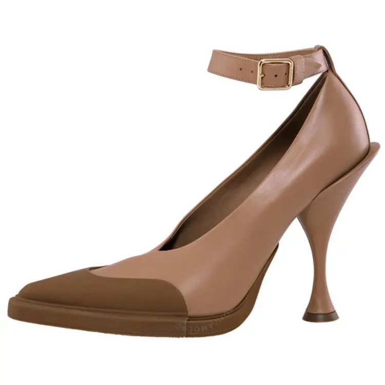 Burberry Leather Flared Heel High Heels 10.5cm Women's Brown