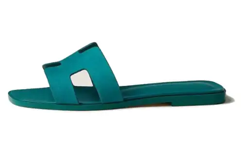 HERMES Oran Open Toe Rubber Sole Casual Slippers Women's Green