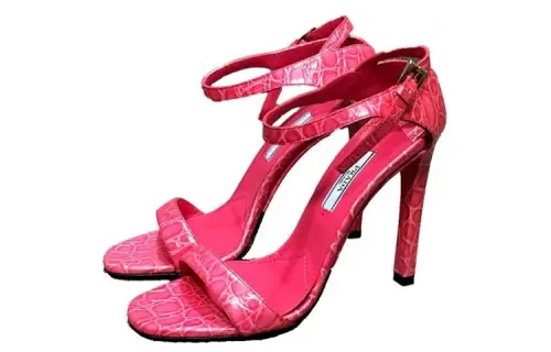 PRADA Leather Buckle One Strap Sandals Women's Rose Red