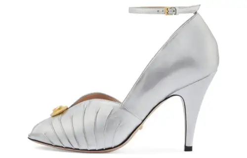 GUCCI Leather Slim Heel High Heels Women's Silver