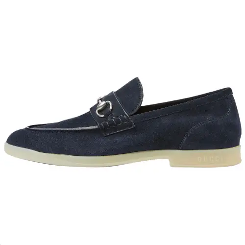 GUCCI Horsebit Suede Loafers Men's Dark Blue