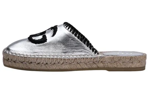 GUCCI Espadrilles Closed Toe Slippers Women's Silver