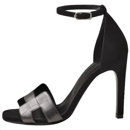 HERMES Joy One Strap Sandals 10.5cm Women's Silver Black