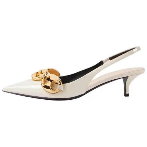 GUCCI Marina Patent Leather Slim Heel High Heels 4.3cm Women's White