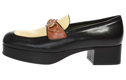 GUCCI Horsebit Leather Casual Shoes Women's Black Yellow
