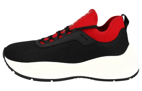 PRADA Fabric Lace Up Cushioning Low top Sports Casual Shoes Men's Black Red