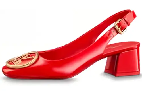 LOUIS VUITTON Square Chunky Heel High Heels Women's Red
