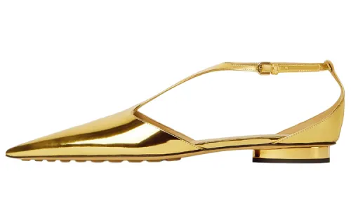 Bottega Veneta Leather Flat Shoes Women's Gold