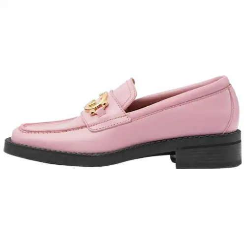 GUCCI Interlocking Double G Leather Metal Detail Flat Shoes Women's Pink