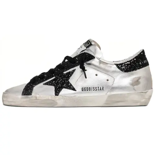 Golden Goose Super Star Casual Low top Stylish Skateboarding Shoes Women's Silver Black Distressed