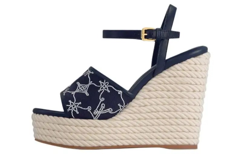 LOUIS VUITTON Helios One Strap Sandals 8.5cm Women's Blue