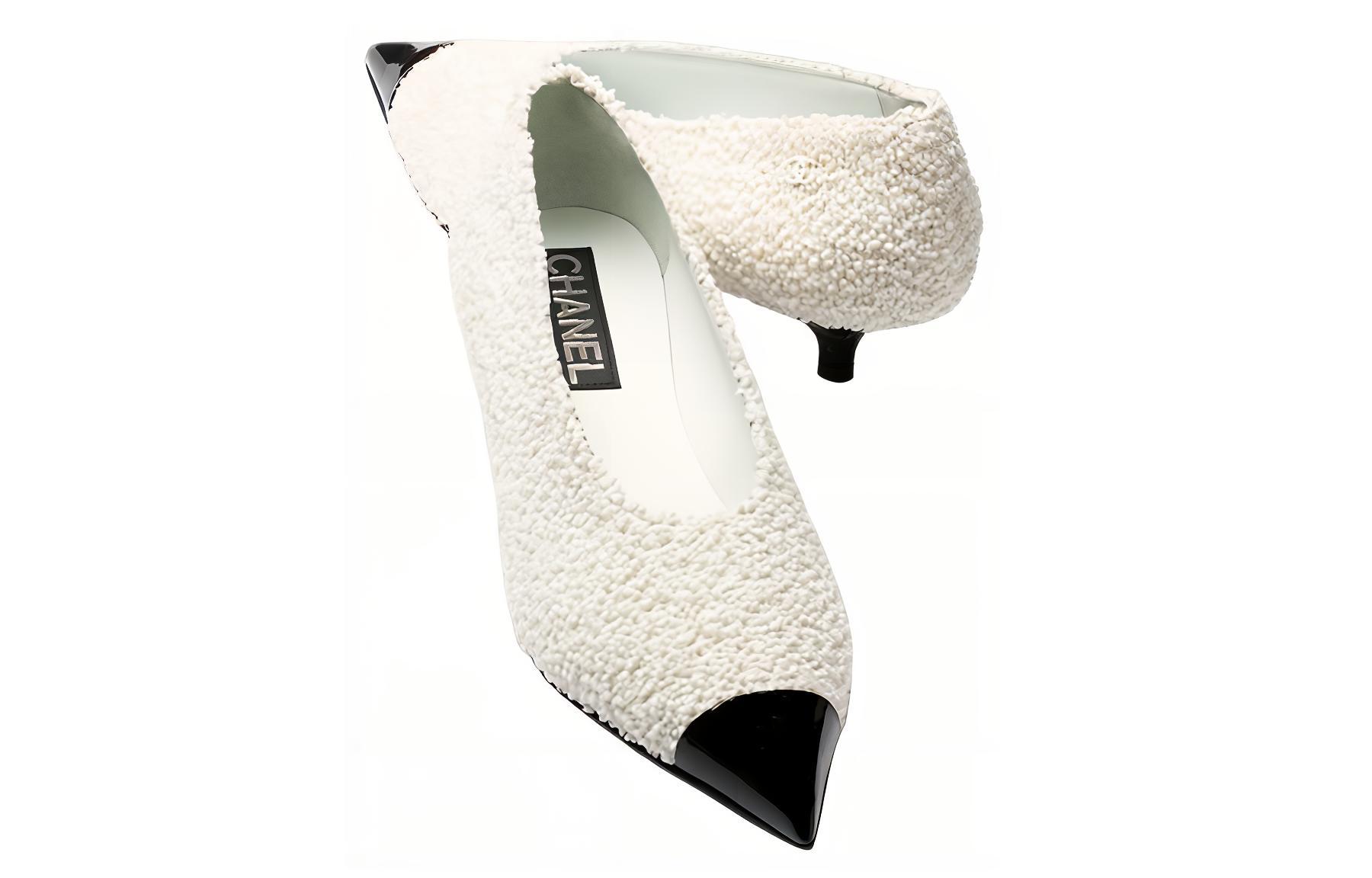 CHANEL Cone Heel Mary Jane Shoes Women's White