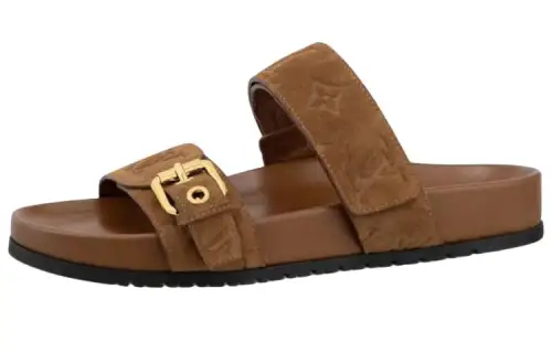 LOUIS VUITTON Bom Dia Comfortable Slide Slippers Women's Brown Gold