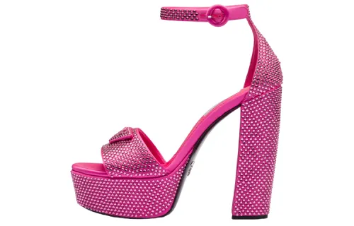 PRADA 135mm Crystal Platform Sandals Begonia Pink Satin Women's