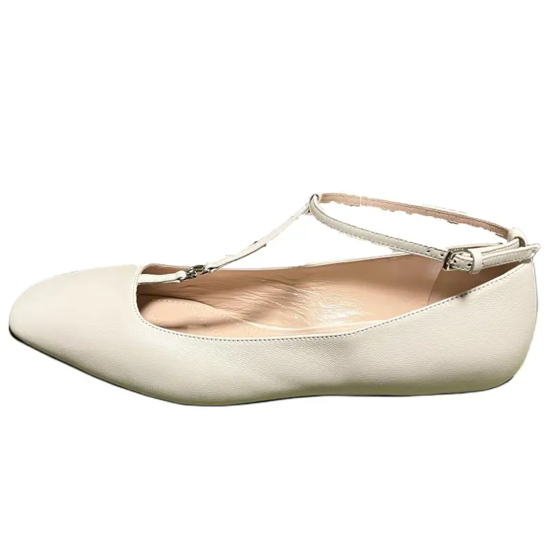 GUCCI Sheepskin Flat Mary Jane Shoes Women's White