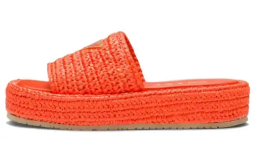 PRADA Logo-plaque Raffia Flatform Sandals