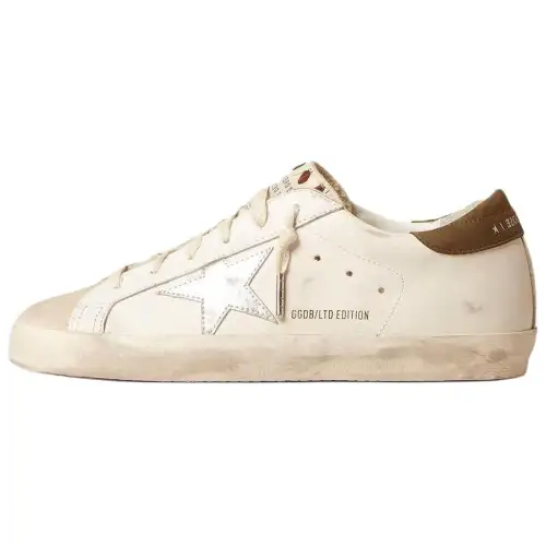Golden Goose Super Star LTD Cow Leather Low top Skateboard Shoes Men's White Silver