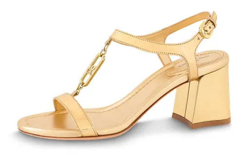LOUIS VUITTON Dita Leather One Strap Sandals Women's Gold