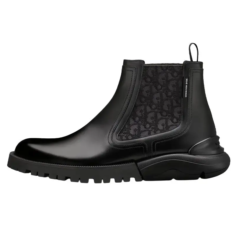 DIOR Cow Split Leather Ankle Length Chelsea Boots Men's Black