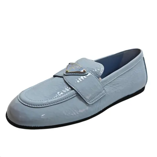 PRADA Mocassini Patent Leather Loafers Women's Light Blue