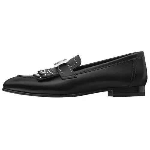 HERMES Royal Top Grain Cow Leather Women's Casual Shoes Women's Black
