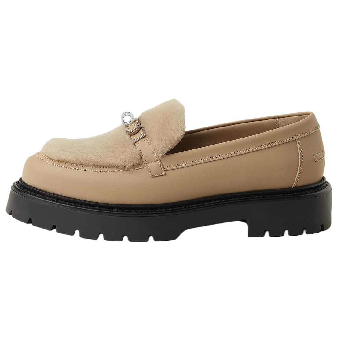 HERMES Icone Calfskin Loafers Women's Light Brown