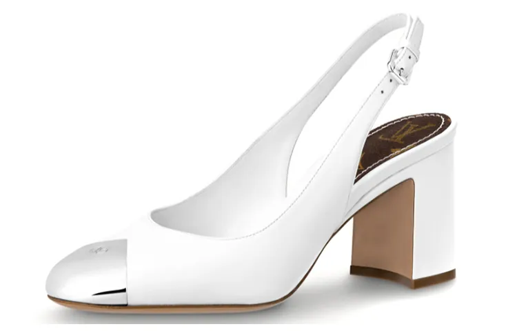 LOUIS VUITTON Louise Block Heel High Heels Women's White