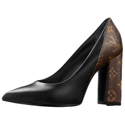 LOUIS VUITTON Print Chunky Heel High Heels 10.5cm Women's Black