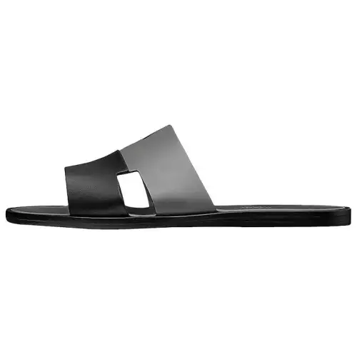 HERMES Calfskin Slide Slippers Men's Black Gray