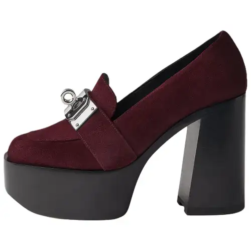 HERMES Escarpim Chunky Heel High Heels 11cm Women's Burgundy