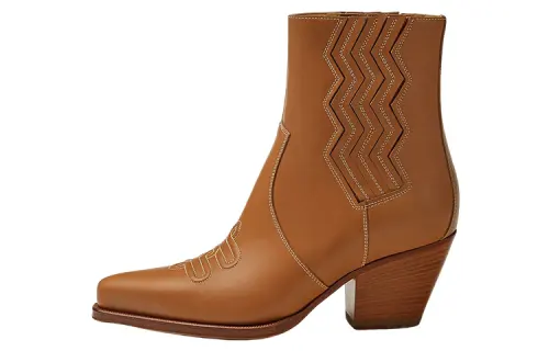 HERMES Vegas Leather Ankle Boots Women's Brown