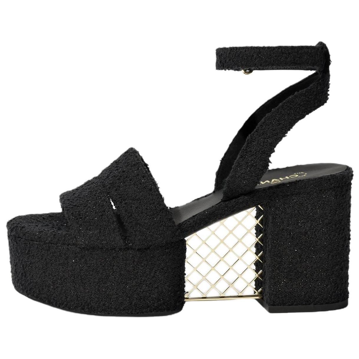 CHANEL 25S One Strap Sandals 9cm Women's Black