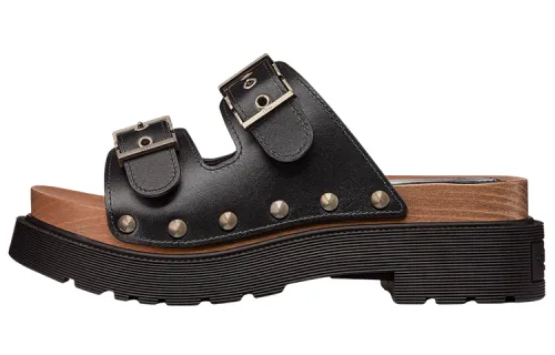 DIOR Diorquake Decorative Ribbon Leather Patchwork Slide Slippers Women's Black