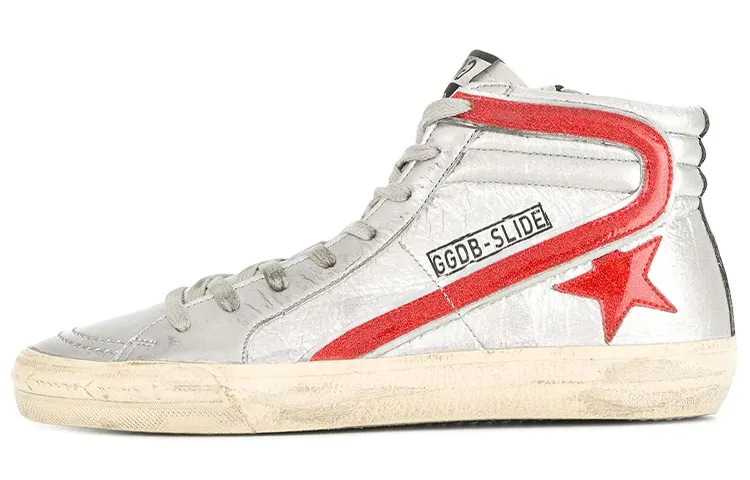 Golden Goose Slide Mid top Skateboard Shoes Women's Silver