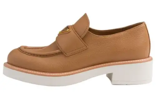 PRADA Cow Leather Loafers 3cm Women's Brown