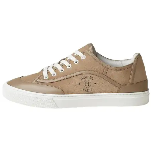 HERMES Get Leather Low top Skateboard Shoes Men's Sandy Beige